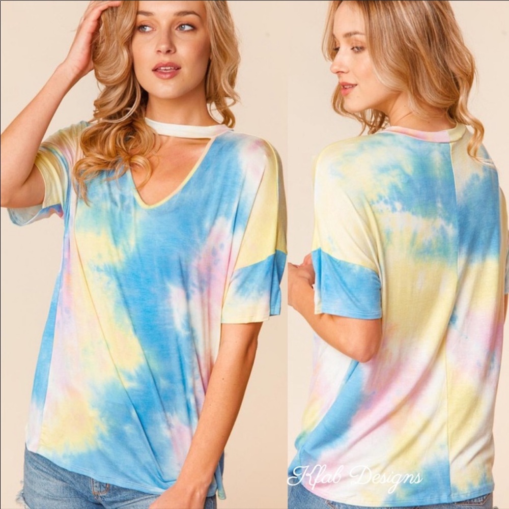 Tie-dye💗cross-bat short sleeve top soft on trend!